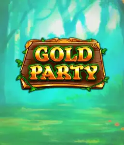 Скриншот слота Gold Party от Pragmatic Play, показывающий яркий и веселый мир ирландской тематики с денежными символами, лепреконами и радужными мотивами. На переднем плане виден игровой интерфейс с 5 барабанами и 3 рядами, окруженный ирландским пейзажем и горшками золота, формирующими атмосферу праздника и волшебства.